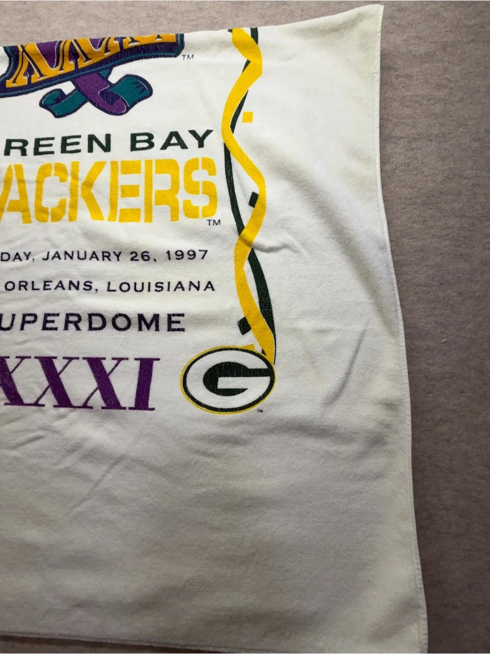 Vintage 1997 Green Bay Packers Super Bowl XXXI Champions Towel NFL 35x60
